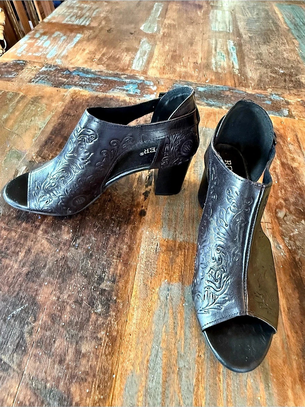 Roper Mika Tooled Heel Sandal Floral Black US 9.5